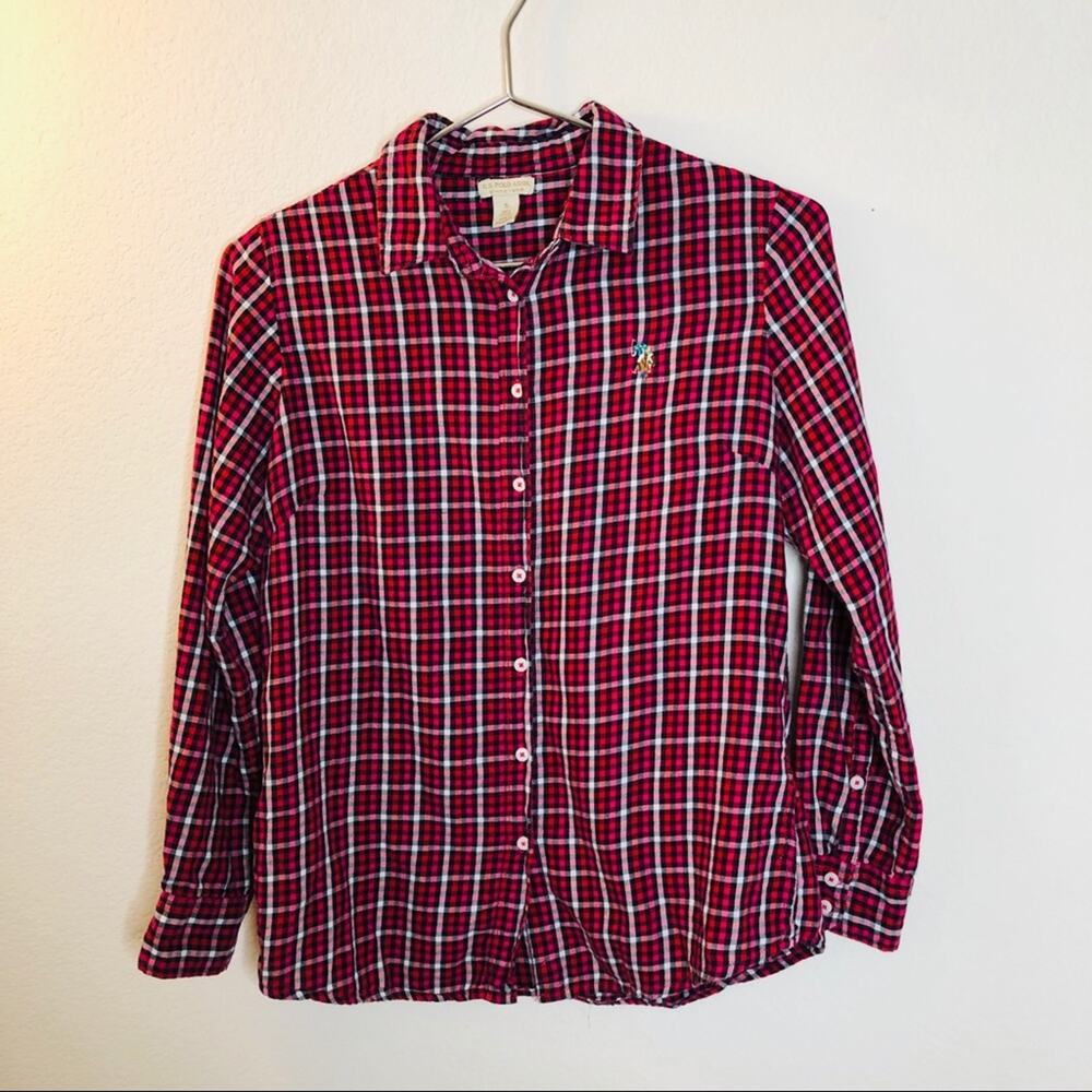 US Polo Assn red checkered gingham plaid shirt